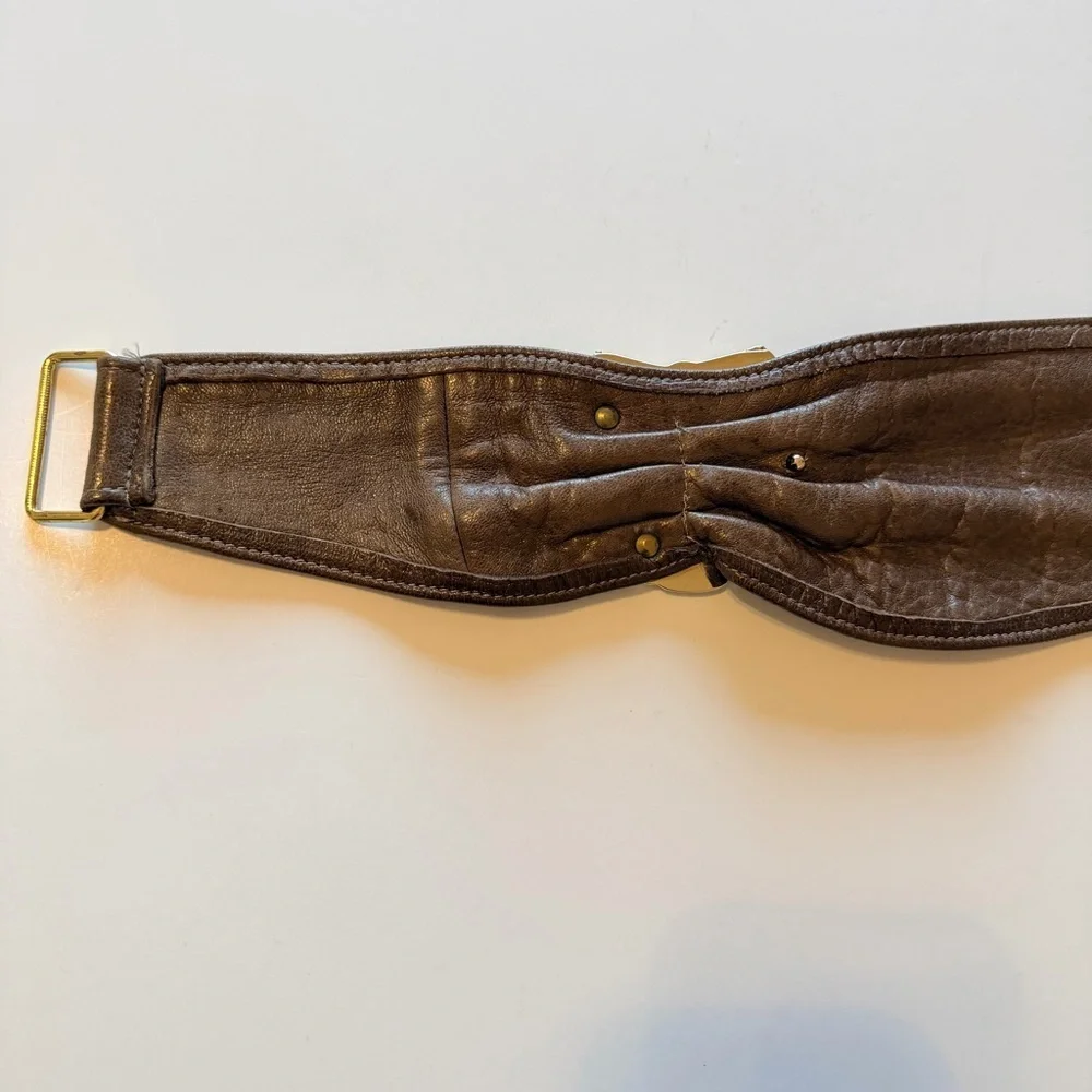 90s Vintage asymmetric waist belt, buttery soft leather, brown, snaps closure, S